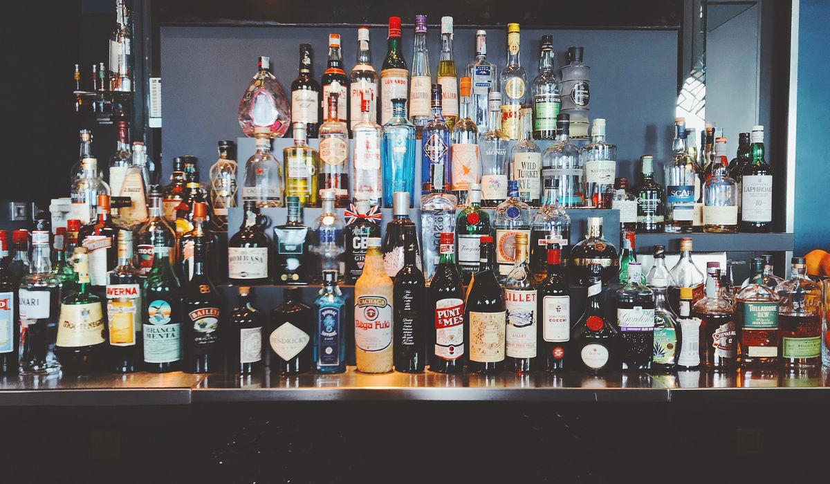 bar shelf with alcohol display