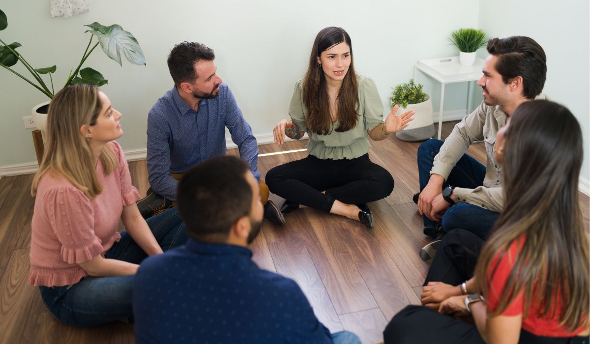 people at a therapy appointment for alcohol